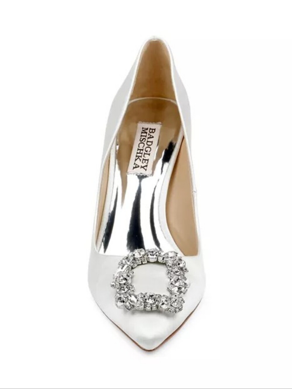 Badgley Mischka Cher Crystal Buckle Satin Pumps White Size 7.5 - Picture 5 of 16